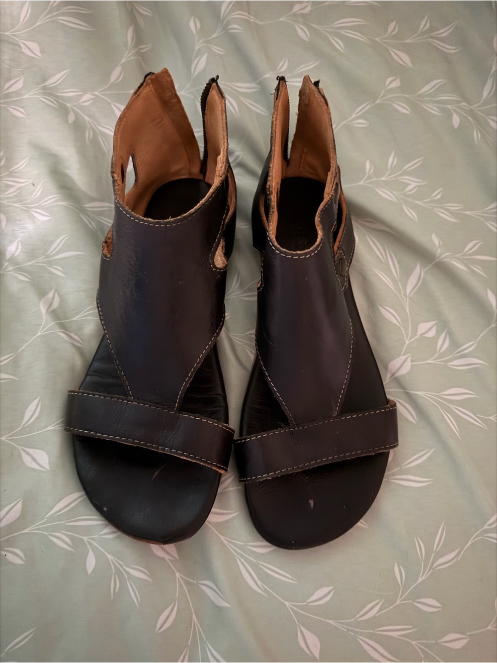 BED|STU Black Leather Insole Sandal with Tan Upper